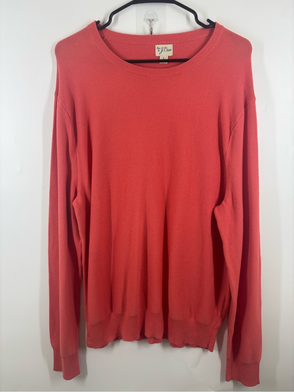 Knit for J. Crew Coral Salmon Crewneck Long Sleeve Sweater Fisherman Pink Large